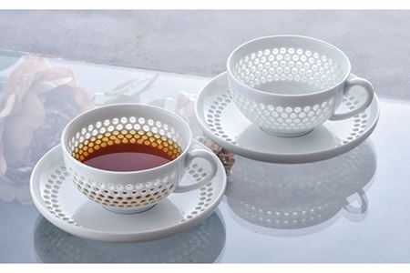 【波佐見焼】水晶プレミアム ティーカップ ソーサー 2客セット 食器 皿 【丹心窯】 [AB37]  波佐見焼