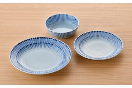【波佐見焼】十草 プレート （19cm・24cm）・ボウル 小 3点セット（青色） 食器 皿 【大新窯】 [DC97]  波佐見焼