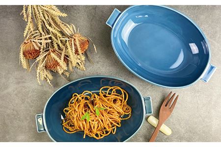 【波佐見焼】グラタン皿 大 薄瑠璃 2枚セット カレー皿 パスタ皿 食器 皿 【和山】 [WB131]  波佐見焼