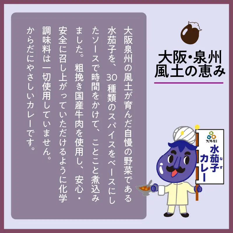 大阪産（おおさかもん）泉州水なすカレー 4箱（レトルト 常温 簡単調理 レトルト食品 レトルトカレー かれー カレー カレールウ カレールウセット カレールー カレールーセット 人気カレー おすすめ 人気 泉南市 水茄子 茄子 なす）【041E-006】