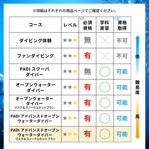 ＜ドラゴンレディ＞PADIアドバンスドオープンウォーターダイバーコース&マスク・スノーケルセットプラン [マリンスポーツ アクティビティ]