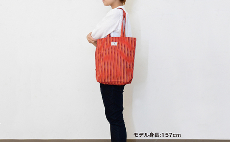【遠州綿紬】はんかち2枚&エコバッグ　赤系 日用品 