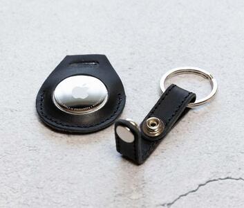 エアタグ用 キーホルダー カバー レザー 本革 キーリング apple airtag 【ブラック】