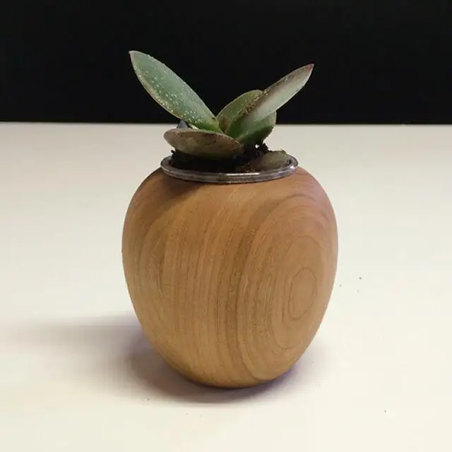 【木製ポット「りんご」ブラックチェリー材】かわいい木製ポット・キャンドル・植物どちらでも使えます＜ブラックチェリー材　オイルフィニッシュ＞木製 小物 置物 キャンドルベース キャンドルスタンド 植物 多肉植物 サボテン  MUKU屋 MUFactory