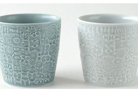 【波佐見焼】PATTERNED CUP ペア 2色セット squall gray ＋morning mist 食器 皿 【BIRDS’ WORDS】 [CF027]  波佐見焼