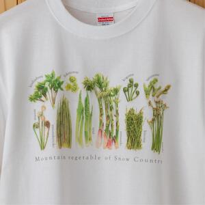 世界で唯一!着る山菜!!【山菜図鑑Tシャツ・白】綿100% 半袖 ファッション メンズ レディース 洋服 新潟  XLサイズ