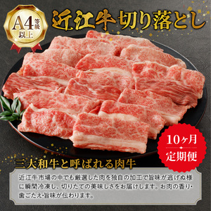近江牛切り落とし【定期便10回】厳選 ブランド牛 和牛 産地直送 国産 黒毛和牛 牛肉 お肉 近江牛 和牛 牛肉  霜降り AK-0025