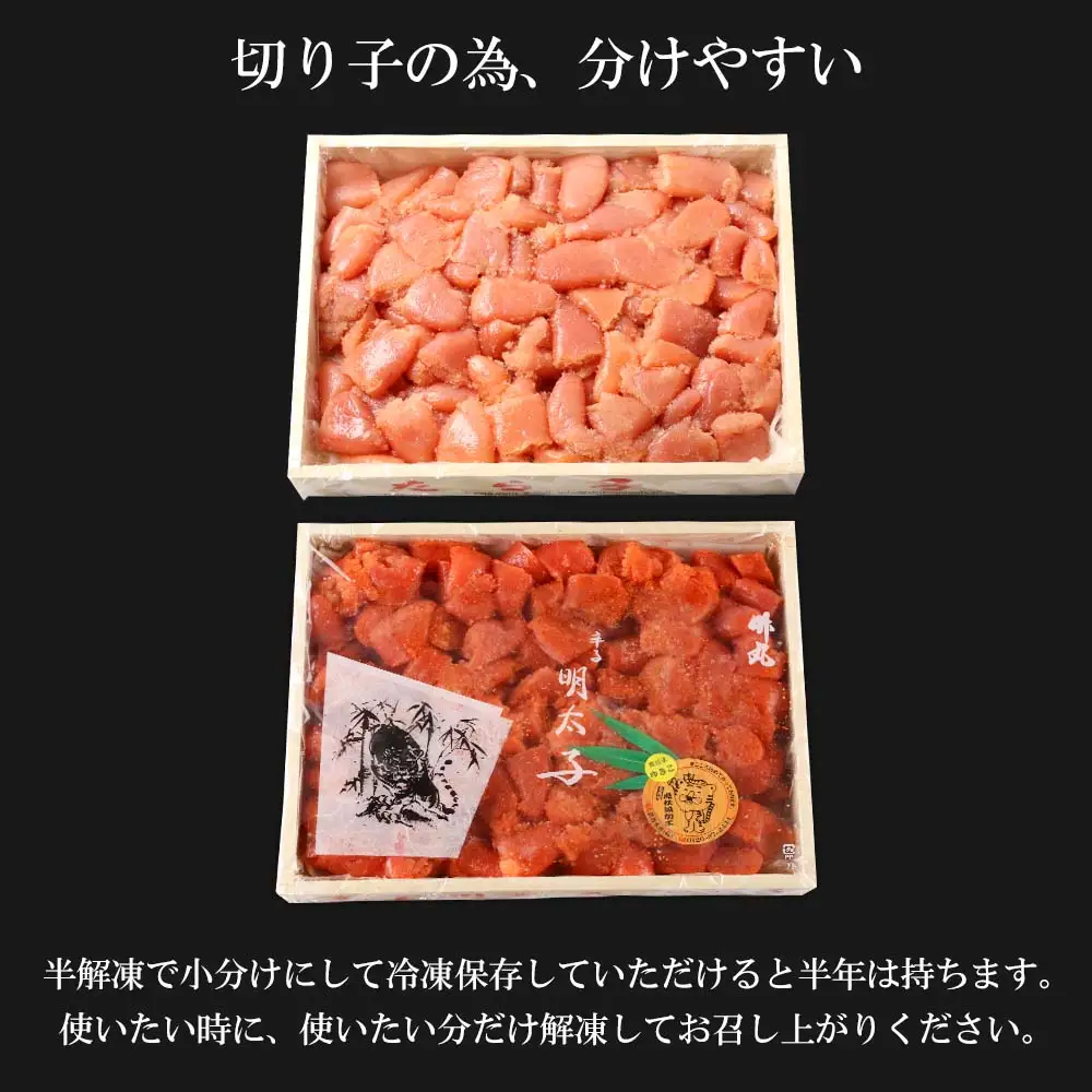 【北海道虎杖浜加工】 業務用たらこ 4切 2kg (1箱)と業務用明太子 4切 2kg (1箱)のセット AK050