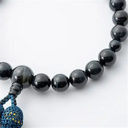 数珠　男性用　青虎目石　正絹房　桐箱入【1020585】