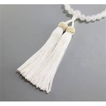 女性用数珠(念珠)　ホワイト瑪瑙　共仕立　正絹白房　桐箱入【1090629】