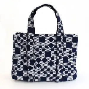 刺子織　3口バッグ Ｓ　市松ミックス　紺 T03050