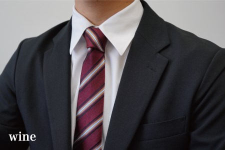 【Hadashin】トップ糸ネクタイストライプ (ワイン)　ネクタイ シルク プレゼント フォーマル ビジネス
