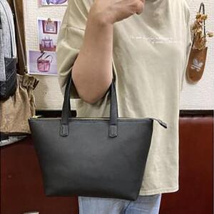 ファスナー開閉手提げ（トートバッグ）色・黒【革レザーバックバッグトートジップファスナー収納力大容量無地カジュアルビジネス大阪府門真市】