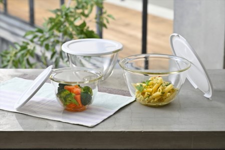 HARIO レンジフタ付き耐熱ガラス製ボウル3個セット［MXPF-4904-W］｜ HARIO ハリオ_BE57