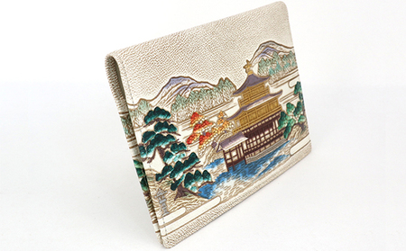 【文庫屋大関】パーソナルホルダー　浮世絵　金閣寺【皮革工芸品】 ファッション 小物 シンプル パスポートケース 病院セット 型押し 大関卯三郎 牛革 