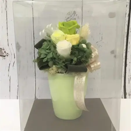 プリザーブドフラワー アレンジメント 緑色のバラ＜老舗の花屋さんの手づくり/ギフト用＞_老舗の花屋さん 手づくり ギフト用 贈呈 記念日 結婚 誕生日 お祝い プリザーブ ド フラワーアレンジメント フローリストやまくら 北海道 釧路町 釧路超 特産品 _【1292874】