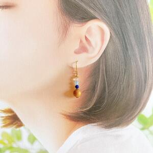 屋久杉×3月誕生石　樹脂イヤリング