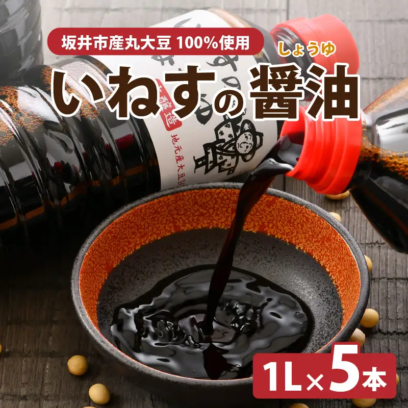 「いねすのしょうゆ」が美味しんやって！ （1L ｘ 5本）【醤油 しょうゆ 熟成 調味料 大豆 常温保存 国産】 [A-1202]