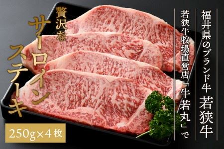 若狭牛 特上サーロインステーキ 250g × 4枚 & 越前海岸の百笑の塩・結晶塩・若狭牛専用スパイス セット [G-1821]