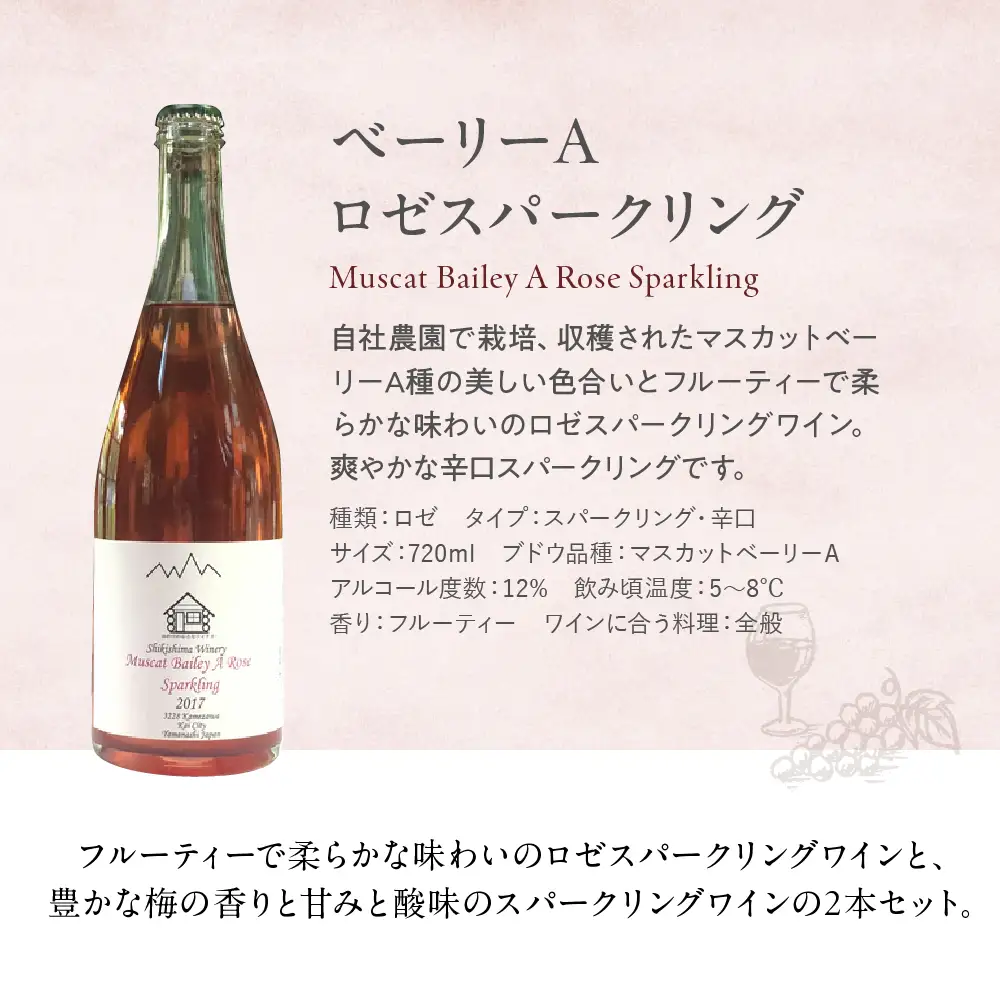 ロゼ 梅スパークリング 720ml × 2本 ワイン わいん ロゼワイン スパークリングワイン 辛口 山梨 甲州 甘口 日本ワイン 国産ワイン ワインセット 飲み比べ 甲斐市 F-31