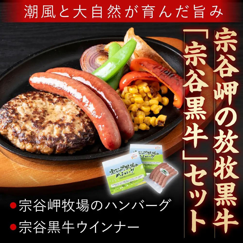 宗谷岬牧場のハンバーグ(120g×4枚)×2個＆宗谷黒牛ウインナーセット【配送不可地域：離島・沖縄県】