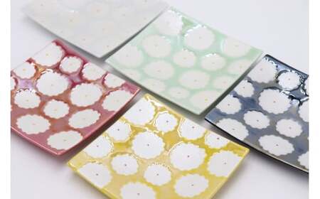 有田焼 利久窯 花真珠角プレート 5色セット 陶窯みかわや A50-165