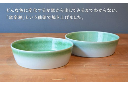 【美濃焼】URBAN ボウルLペアセット グリーン＆グリーン【作山窯・SAKUZAN】【TOKI MINOYAKI返礼品】 食器 皿 お皿 プレート 切立 ボウル 鉢 パスタ皿 カレー皿 サラダボウル  シンプル グラデ かわいい ペア グリーン 緑 贈り物 ギフト プレゼント 送料無料   [MBJ010]