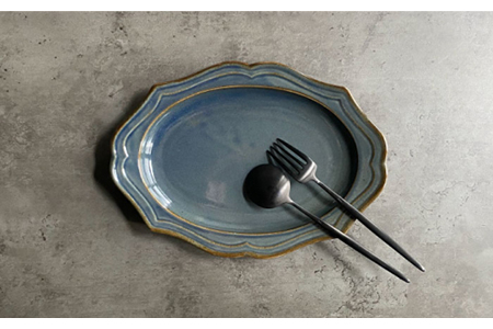 【美濃焼】fiorire-フィオリーレ- オーバルプレート 2枚セット（indigoblue×iceblue）【Felice-フェリーチェ-藤田陶器】食器 楕円プレート パスタ皿 カレー皿 食器セット おしゃれ [MBX001]