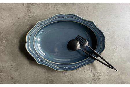 【美濃焼】fiorire-フィオリーレ- オーバルベーカー Lサイズ 2枚セット（indigoblue×Burgundy）【Felice-フェリーチェ-藤田陶器】食器 楕円皿 パスタ皿 カレー皿 写真映え おしゃれ [MBX005]