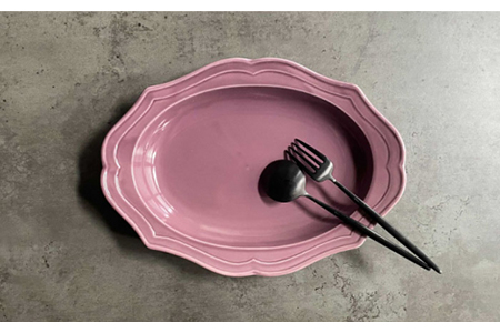 【美濃焼】fiorire-フィオリーレ- オーバルベーカー Lサイズ 2枚セット（Burgundy×iceblue）【Felice-フェリーチェ-藤田陶器】食器 楕円皿 パスタ皿 カレー皿 写真映え おしゃれ [MBX006]