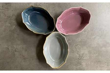 【美濃焼】fiorire-フィオリーレ- オーバルボウル 3点セット（Burgundy×iceblue×indigoblue）【Felice-フェリーチェ-藤田陶器】食器 鉢 サラダボウル デザートボウル 写真映え おしゃれ [MBX010]