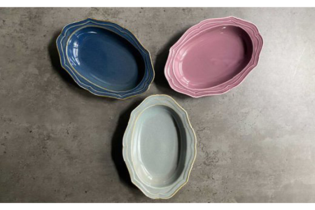 【美濃焼】fiorire-フィオリーレ- オーバルベーカー Sサイズ 3枚セット（Burgundy×iceblue×indigoblue）【Felice-フェリーチェ-藤田陶器】 食器 楕円皿 パスタ皿 ケーキ皿 写真映え おしゃれ [MBX011]