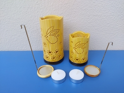 竹製キャンドル ホルダー ウサギセット ＵＷ-2 (表皮剥ぎタイプ)／竹あかり 天然素材 癒し 環境保全 おうち時間 キャンプ