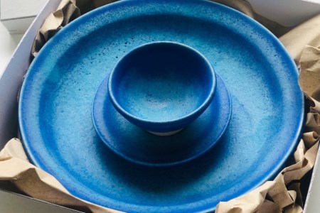 あさひのうつわ　3点セット　海の色（Asahi Blue） / 赤川焼 / 富山県 朝日町 [34310234]