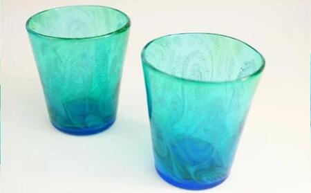 皿 琉球ガラス【沖縄県工芸士・松田英吉作】食器 10点セット：うずイラブチャー