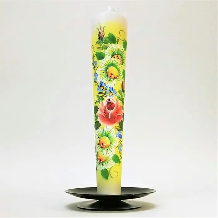 手描き花ろうそく5丁（20cm）と燭台セット【カーボン・オフセット対象】