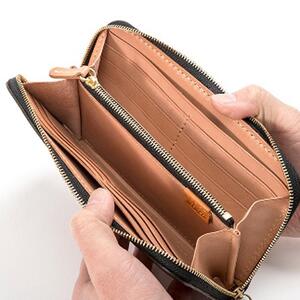 栃木レザー使用｜滑らか本革ラウンドファスナー長財布｜Round zip wallet 01｜ブラック｜minca（全7色）