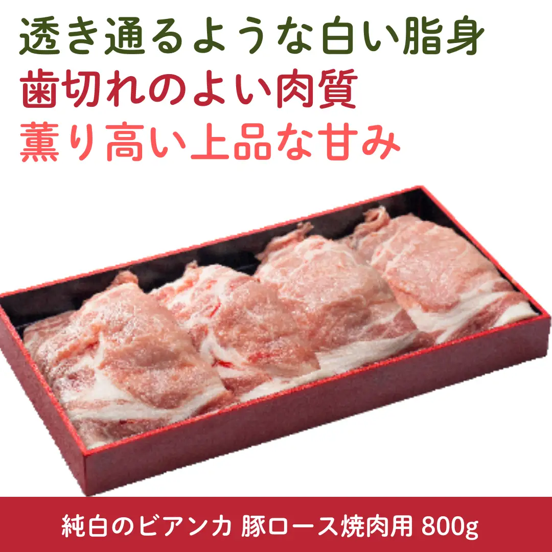 純白のビアンカ 豚ロース焼肉用 800g 豚肉 ぶた ぶた肉 肉 お肉 国産 冷凍 箱入り のし 贈答 ギフト プレゼント お中元 お歳暮 父の日 母の日 敬老の日 焼肉 BBQ 新鮮 新潟県 阿賀野市 1D05012