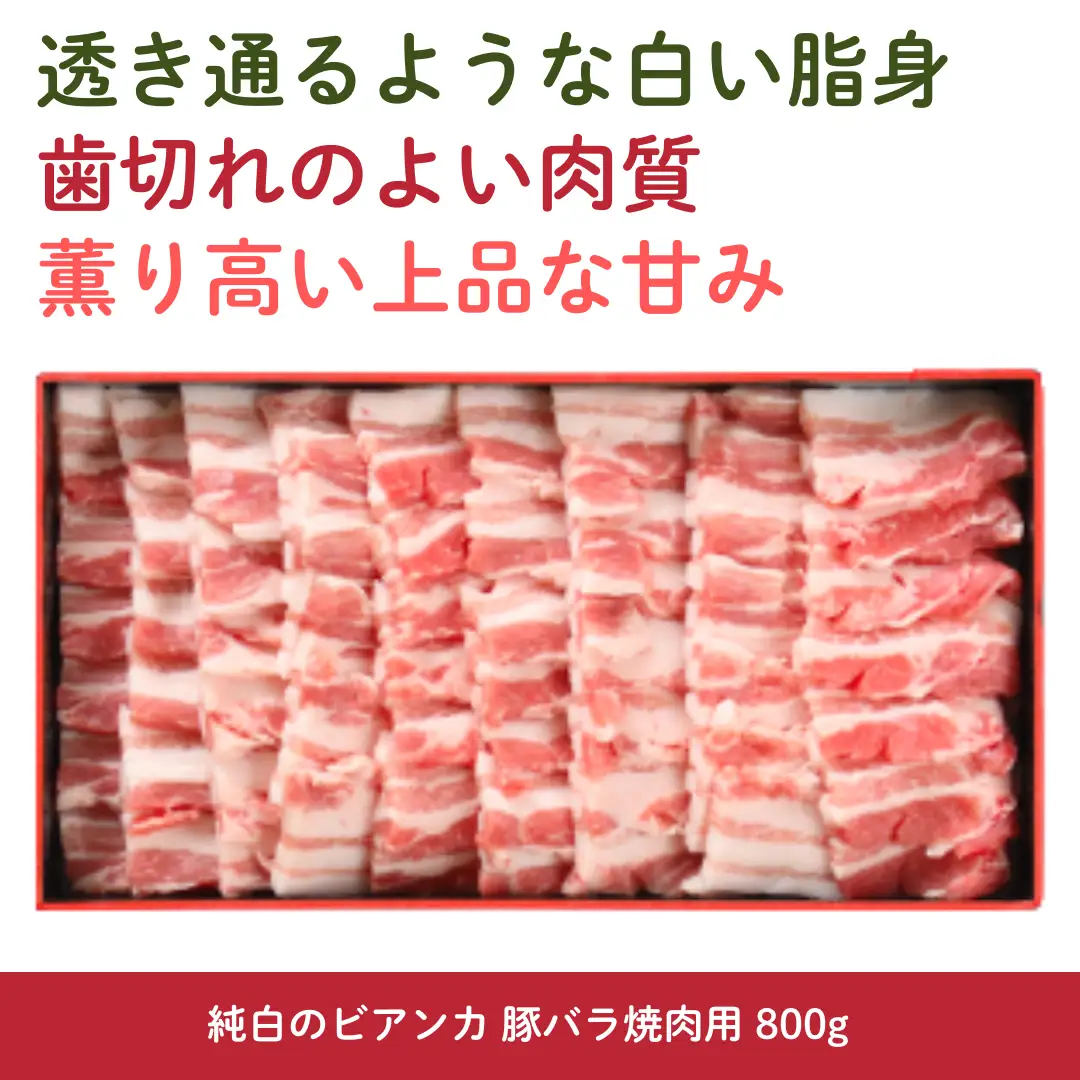 純白のビアンカ 豚バラ焼肉用 800g 豚肉 ぶた ぶた肉 肉 お肉 国産 冷凍 箱入り のし 贈答 ギフト プレゼント お中元 お歳暮 父の日 母の日 敬老の日 焼肉 BBQ 新鮮 新潟県 阿賀野市 1D06011
