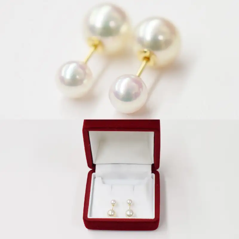 S101-183_あこや真珠 パール ピンク ピアス ベビー スタッド 両耳 7.5mm - 8mm × 5.5mm - 6mm