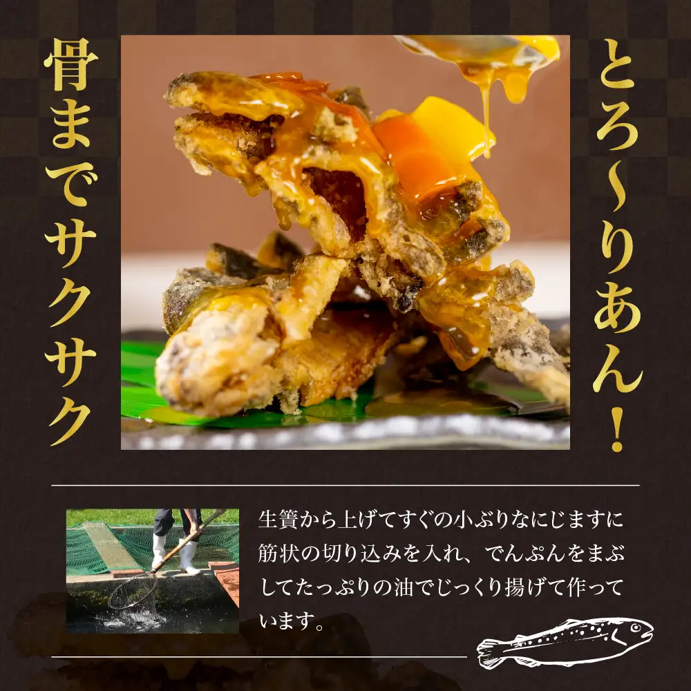 にじます から揚げ 2パック （1パック2匹入） 特製 カレー風味 タレ付き おかず おつまみ 唐揚げ 川 魚 虹鱒 ニジマス 老舗 松久園 北海道十勝 芽室町me013-004c