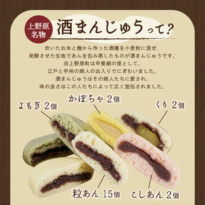 昔ながらの手作り酒饅頭（粒あん・こしあん・よもぎ・かぼちゃ・くり）23個入り まんじゅう 和菓子 名物 手作り 上野原名物 小豆 5種組合せ 贈り物 ギフト 送料無料 ※沖縄県、離島不可 山梨県 上野原市