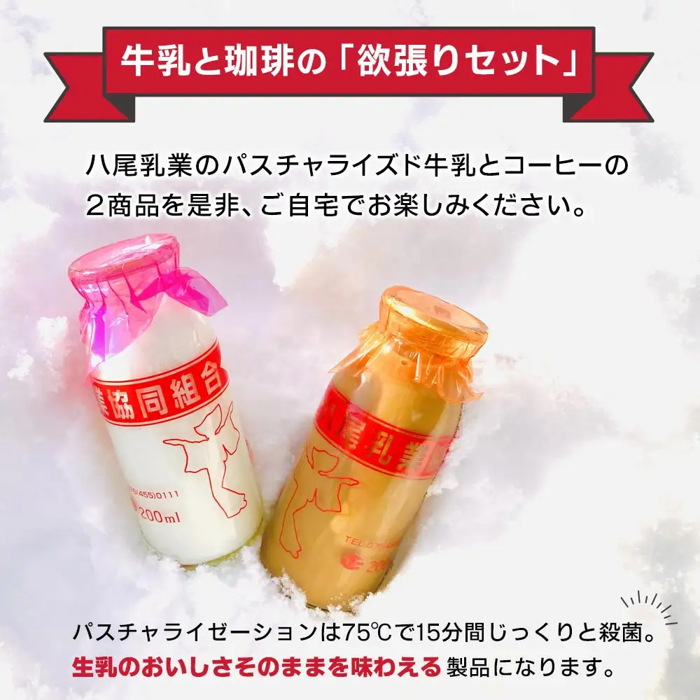 Yatsuo (牛乳・コーヒー) set【各5本】富山八尾のおいしいビン牛乳と珈琲