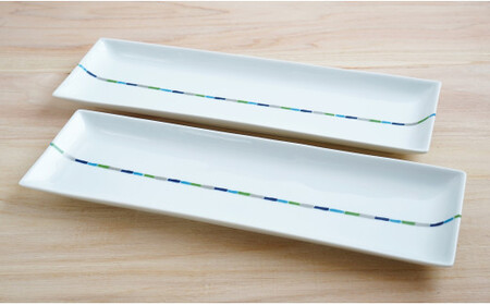 有田焼 irodoriライン パーティー長皿 2枚セット【よう楽庵・たかす】食器 うつわ 器 磁器 陶磁器 皿 長皿 長角皿 プレート 2枚 セット ペア 彩 パーティー 盛皿 魚 和食 洋食 A40-434