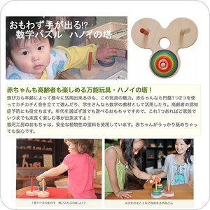 木のおもちゃ/数学パズル ハノイの塔 (虹のバージョン）パズル 日本製