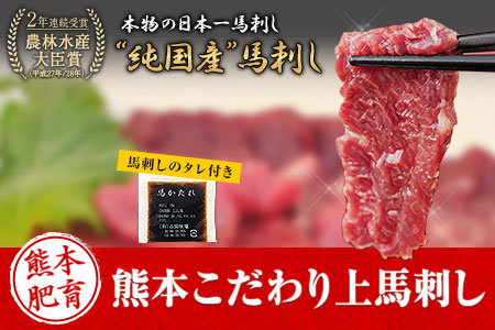 馬刺し 上赤身 ブロック 国産 熊本肥育 冷凍 生食用 たれ付き(10ml×6袋) 100g×6セット 肉 期間限定 絶品  馬肉 平成27年28年 農林水産大臣賞受賞 熊本県荒尾市《7-14日以内に出荷予定(土日祝除く)》 美味しい馬刺し 熊本馬刺し くまもと馬刺し 特産馬刺し