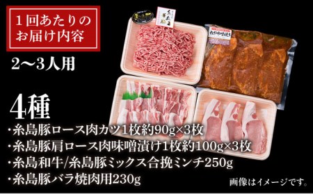 【全3回定期便】毎日のメインのおかずを彩る精肉セット 1,050g 2-3人前 4種 糸島市/糸島ミートデリ工房[ACA201]