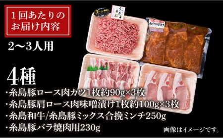 【全6回定期便】毎日のメインのおかずを彩る精肉セット 1,050g 2-3人前 4種 糸島市/糸島ミートデリ工房[ACA202]