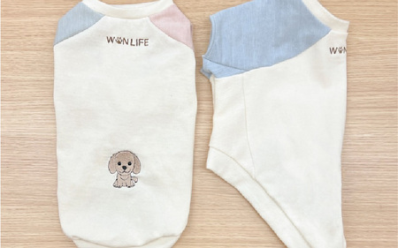 バイカラー半袖刺繍ウェア　わんちゃんのお名前刺繍入り（犬の洋服）