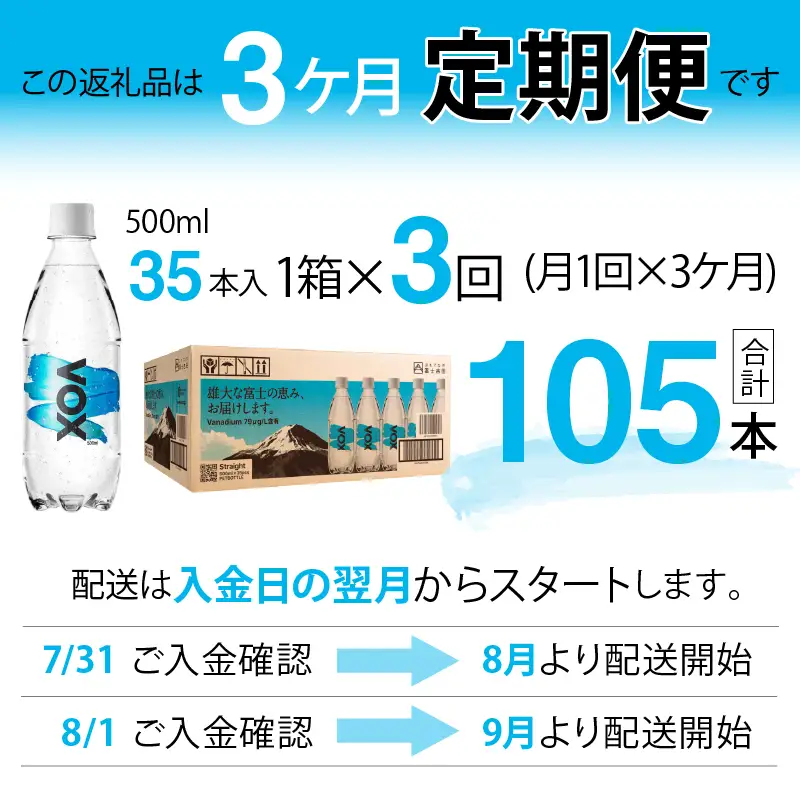 強炭酸水 【3か月定期便】VOX ストレート バナジウム 500ml 35本  炭酸